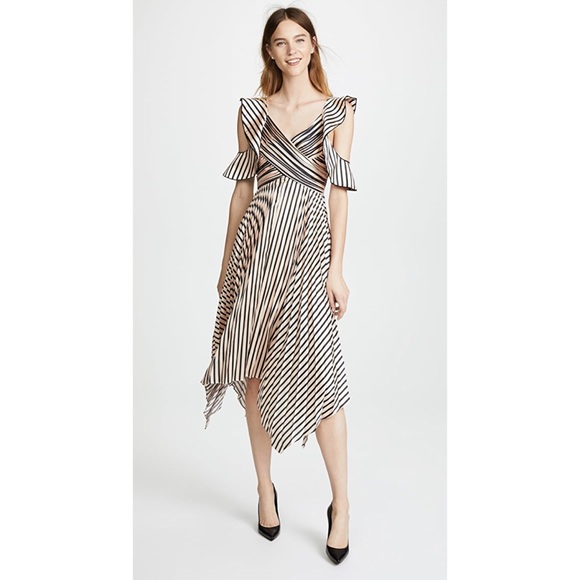 Self-Portrait Dresses & Skirts - Self Portrait Nude Stripe Pleated Ruffle Sleeve MIDI Dress NWT $440 6